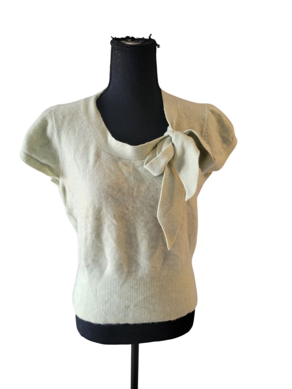 Banana Republic Italian 100% Cashmere Bow Tie Lime Green Short Sleeve Sweater S - Picture 2 of 10